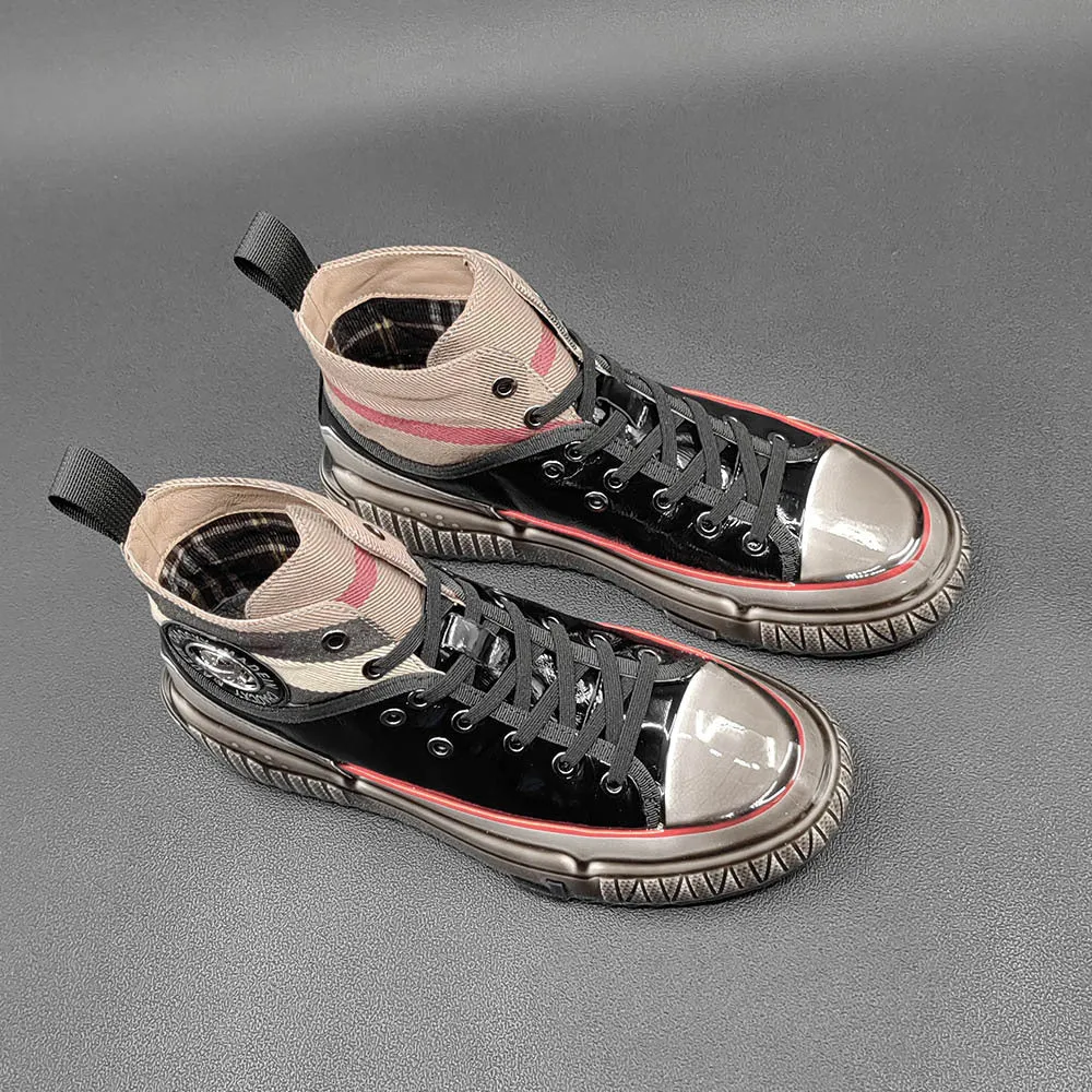 Men Stylish Glossy Leather Patchwork High Top Casual Shoes Nmd Runner Xr1 Casual Shoes