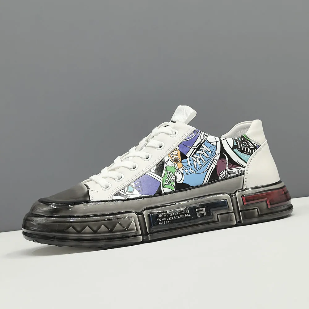 Men Stylish Pattern Leather Casual Skate Shoes Air Max Command Mesh Casual Shoes