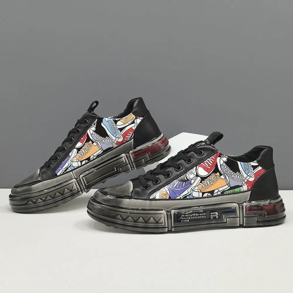 Men Stylish Pattern Leather Casual Skate Shoes Casual Office Shoes