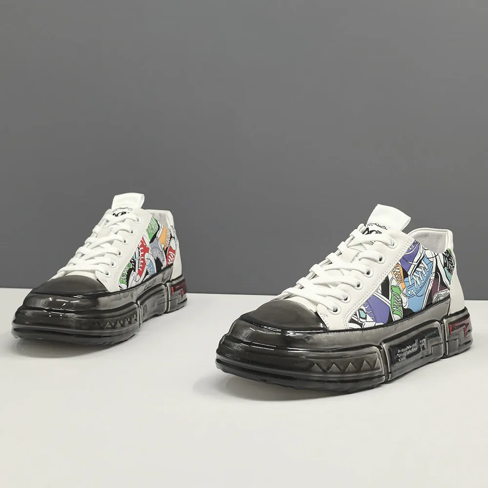 Men Stylish Pattern Leather Casual Skate Shoes Running Casual Shoes