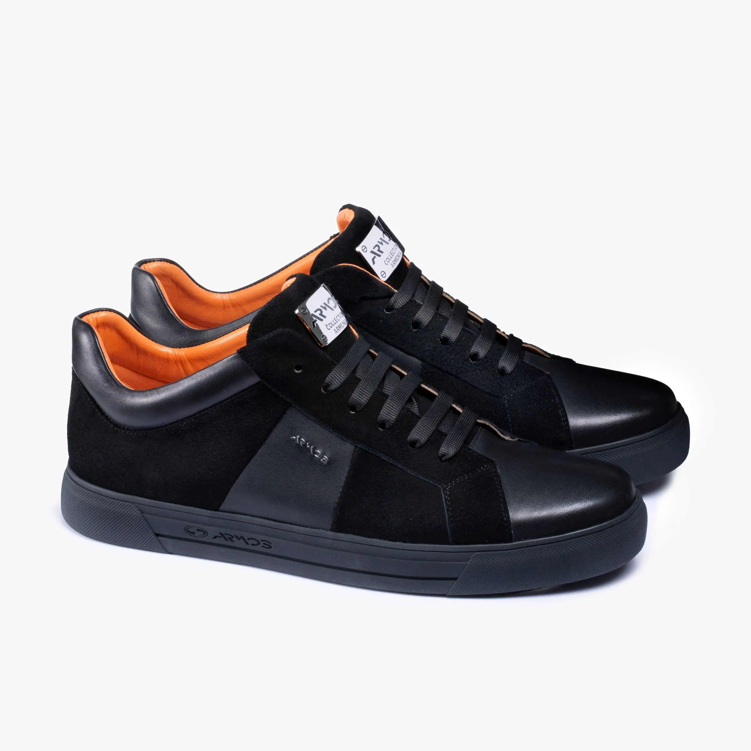 Men's Black Leather and Suede Sneaker 1. NULL