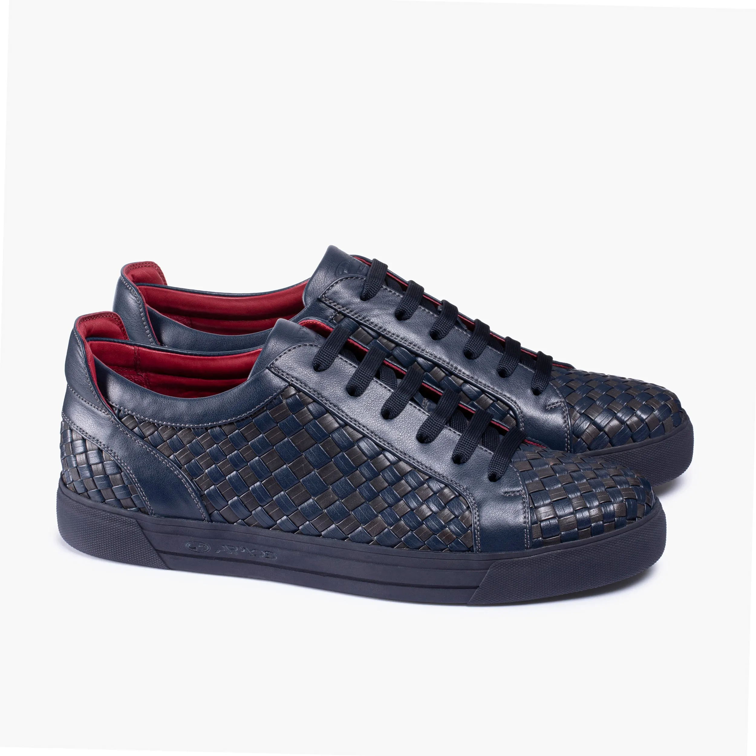 Mens Dark Blue Leather Woven Sneaker Clarks Sneakers