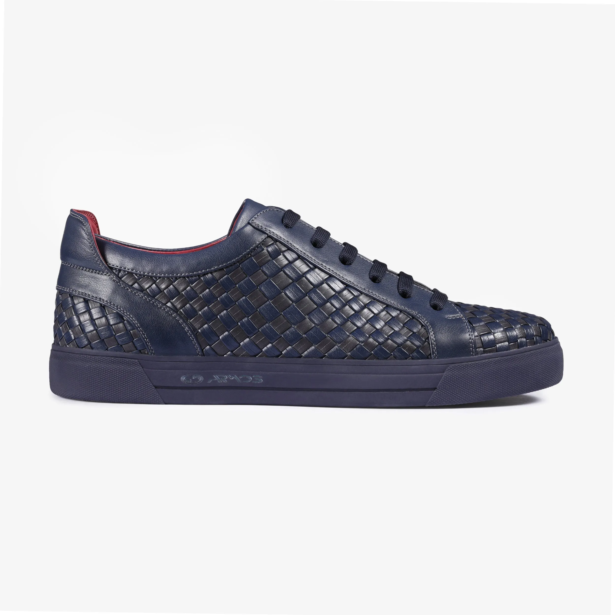 Mens Dark Blue Leather Woven Sneaker 608 Sneakers