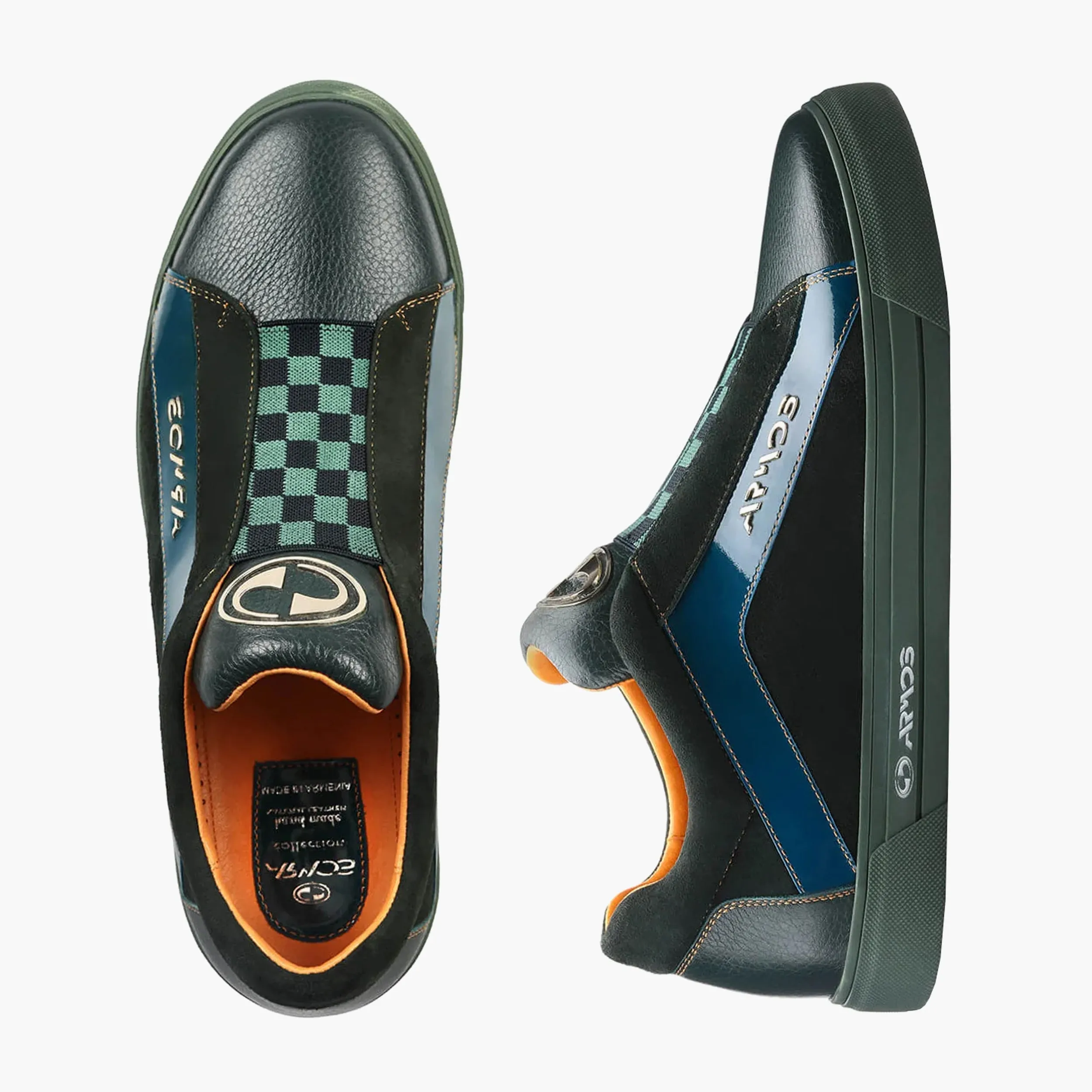 Sneakers With Paint Men's Green Chess Pattern Leather Sneaker