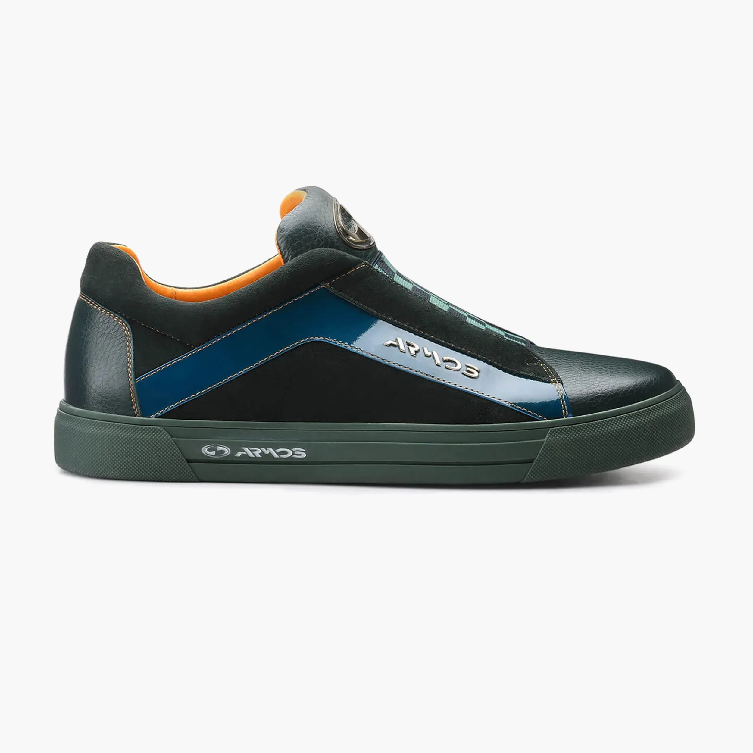 Men's Green Chess Pattern Leather Sneaker Formal Sneakers