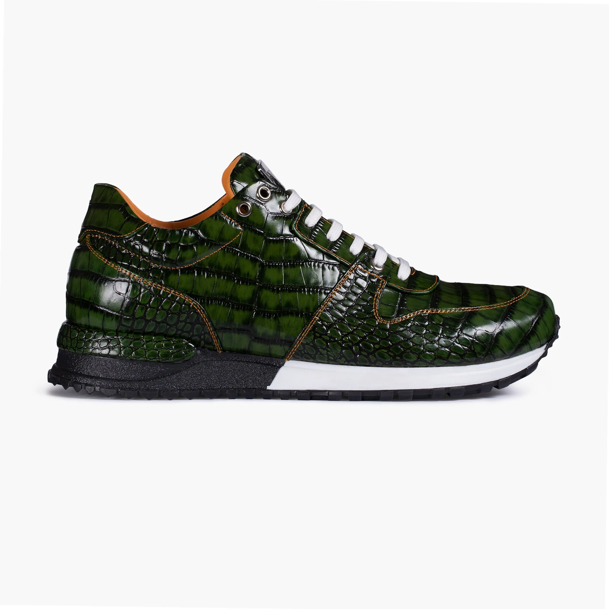 Sneakers And Shoes Men's Green Croc-Print Leather Sneaker