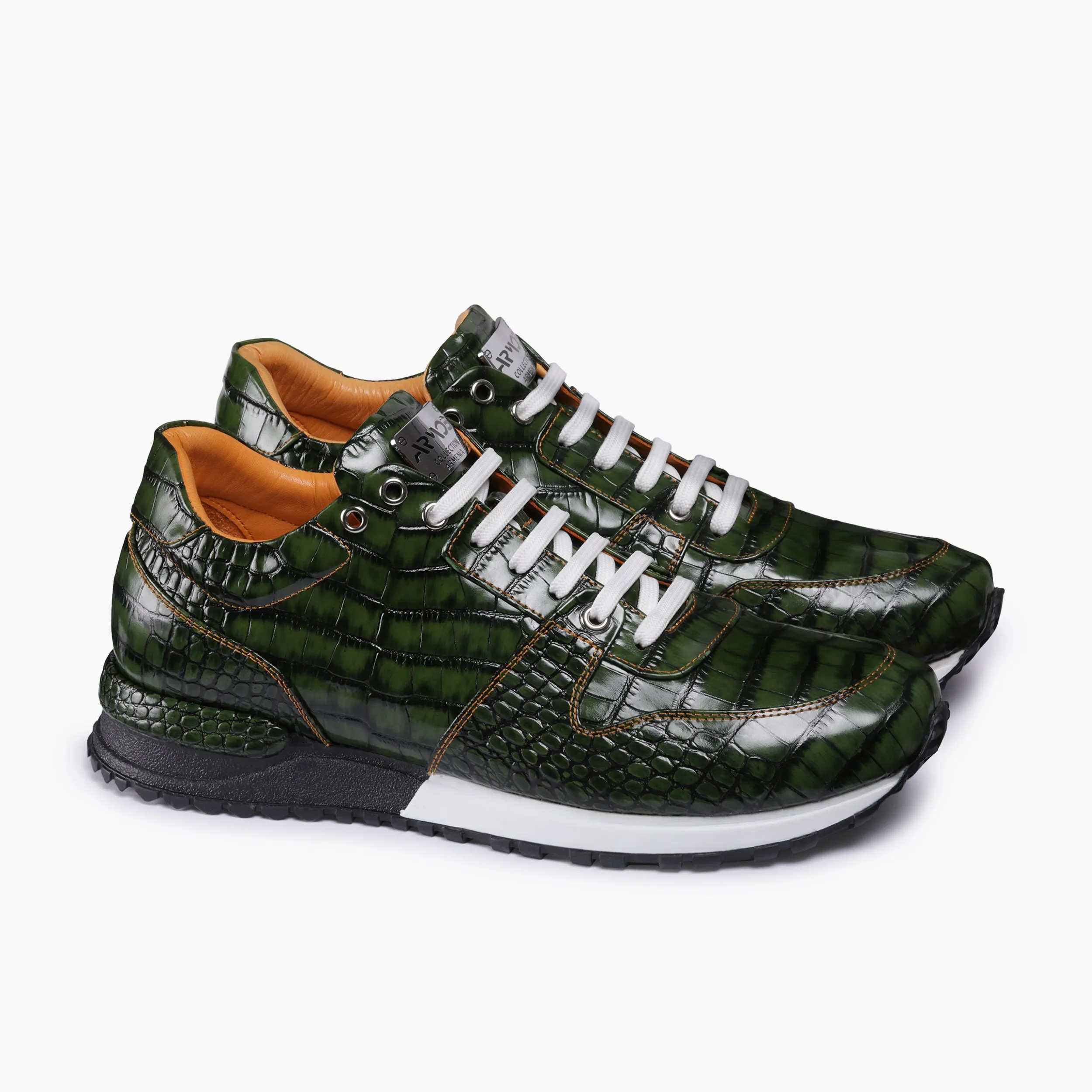 Men's Green Croc-Print Leather Sneaker Select Suede Classic Xxi Sneakers
