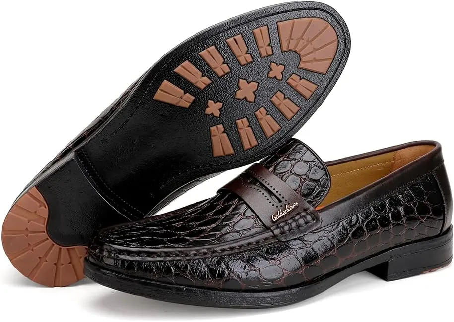 Men's Leather Penny Loafers Formal Dress Shoes Crocodile Printed Soft Slip-On Loafer for Men Jcpenney Penny Loafers