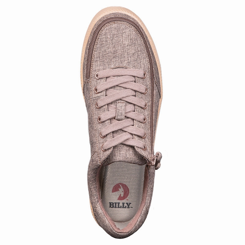 Mens - Brown Jersey Low Top Linen Shoes CLEARANCE Own The Game Basketball Shoes