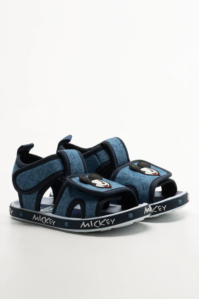Mickey Mouse Denim Foxing Sandals Blue Thick Heel Sandals