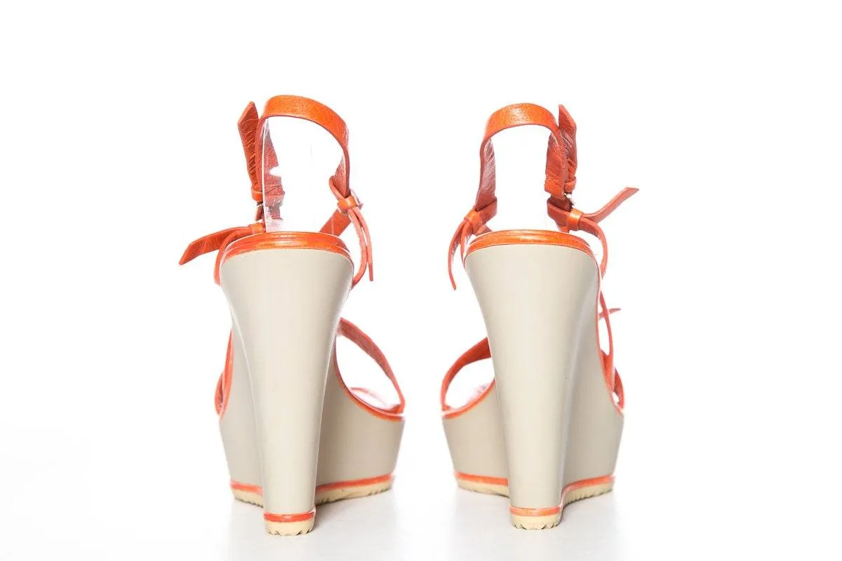 Moncler Orange Leather & Grey Wedge Sandals SZ 9 Sale Heart Sandals Tik Tok