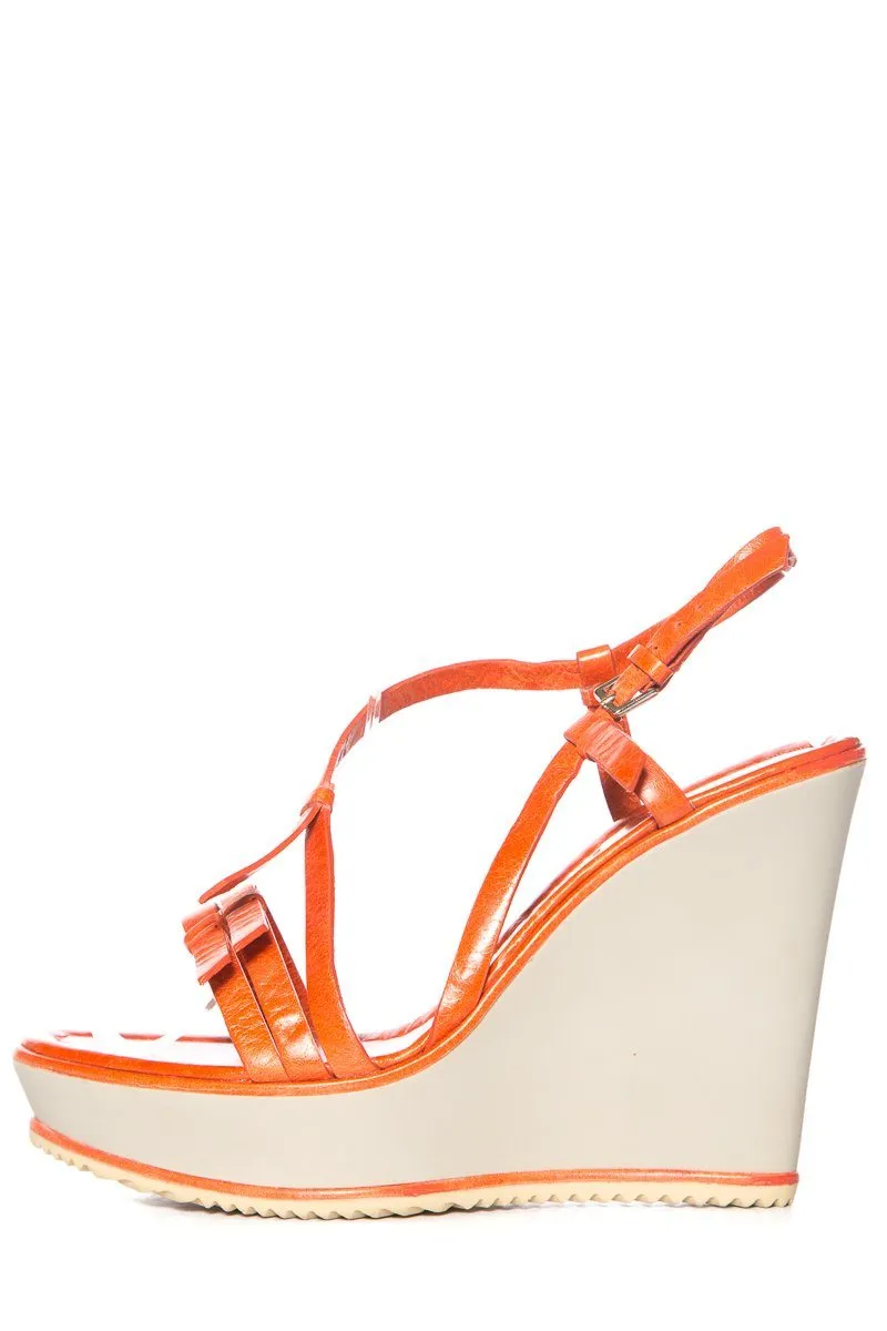 All Inclusive Resorts Adults Only Moncler Orange Leather & Grey Wedge Sandals SZ 9 Sale