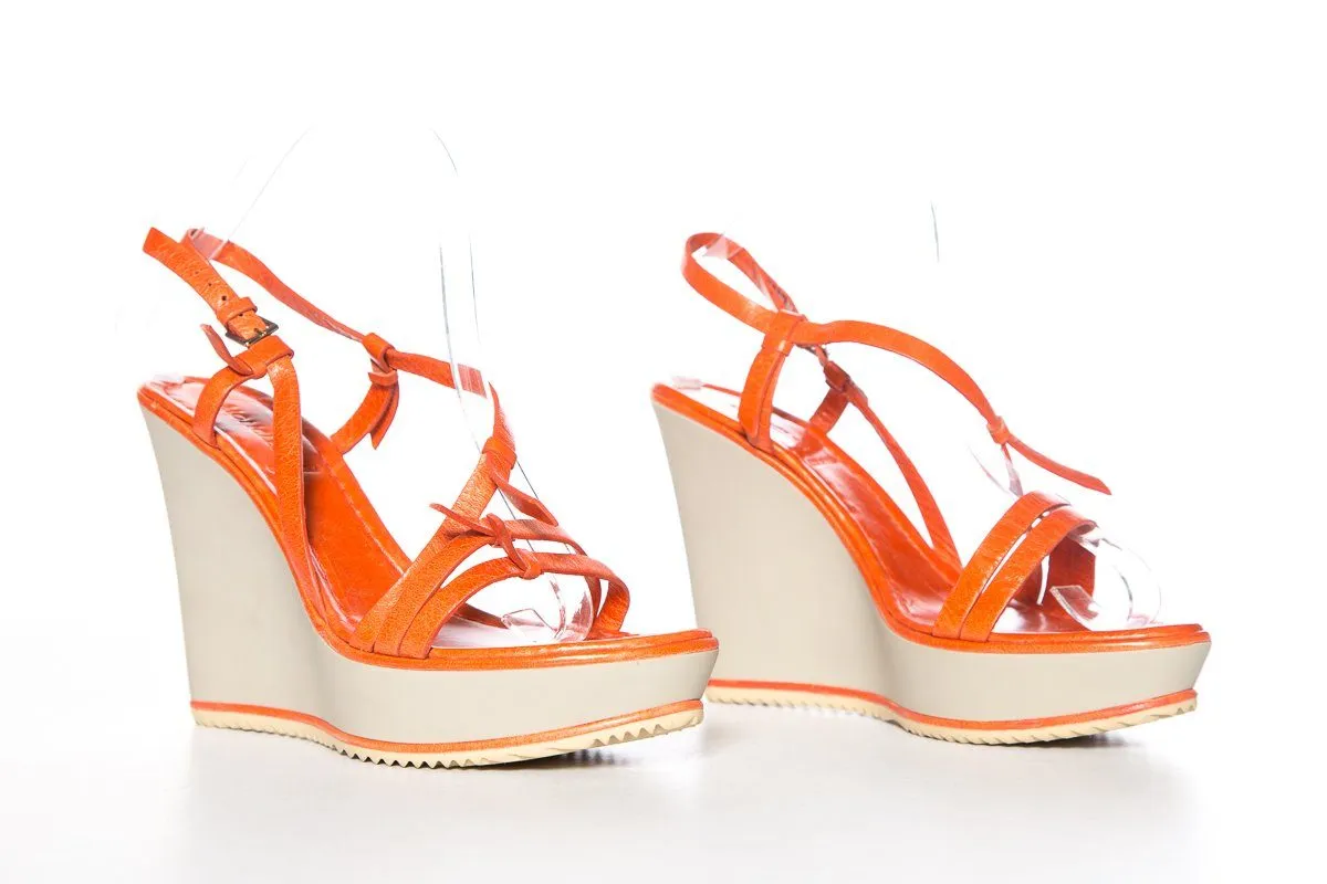 Best Waterproof Sneaker Sandals Moncler Orange Leather & Grey Wedge Sandals SZ 9 Sale