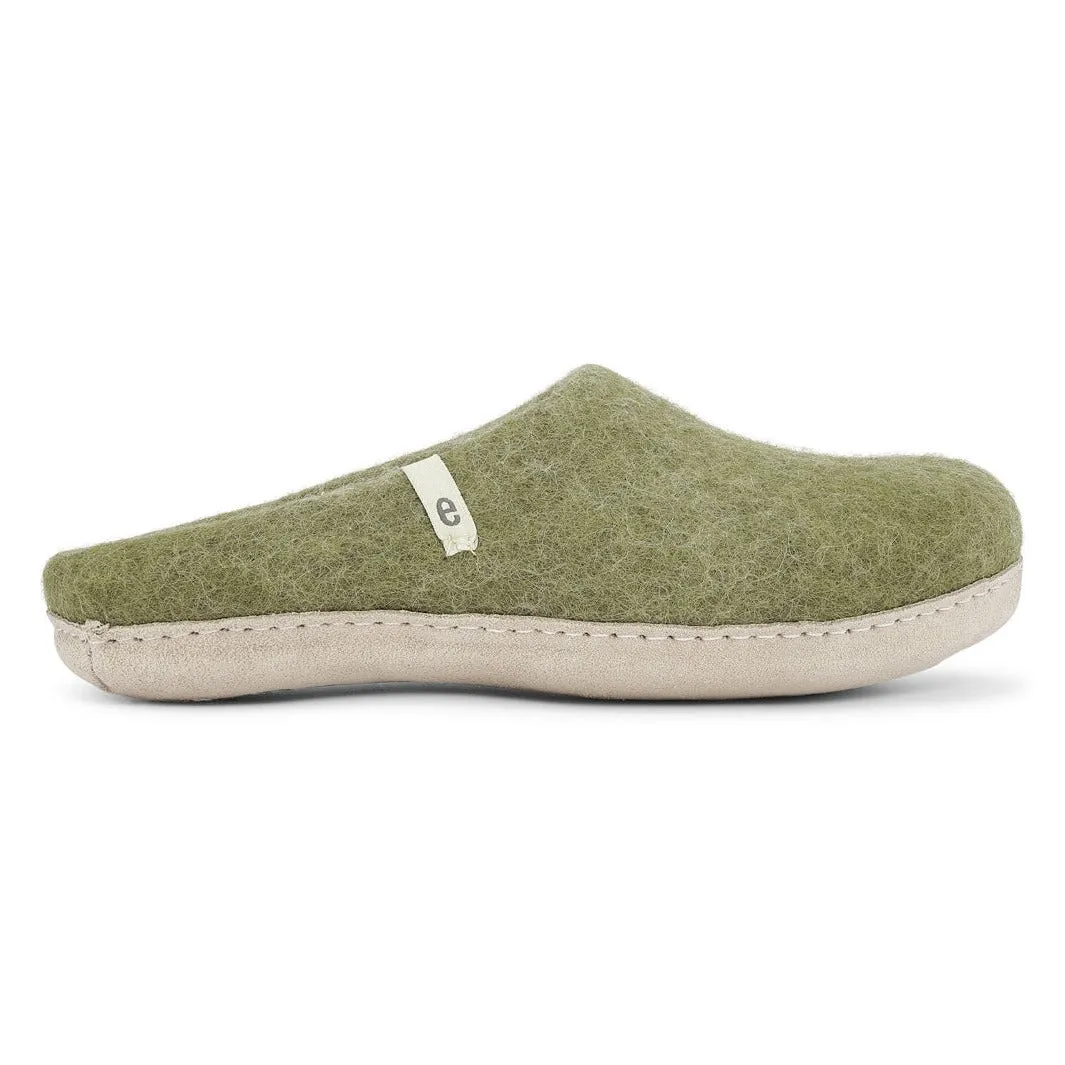 Laines London Slippers Size Guide Moss Green Fair Trade Felt Slippers
