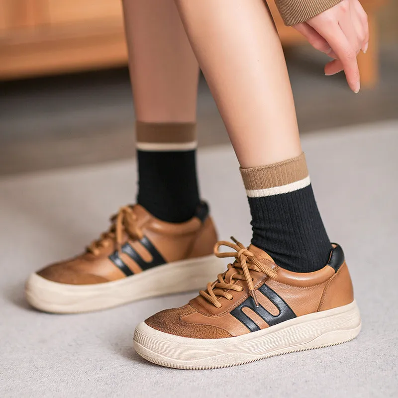 Best High Heel Shoes For Flat Feet Women Fashion Patchwork Leather Flat Casual Shoes