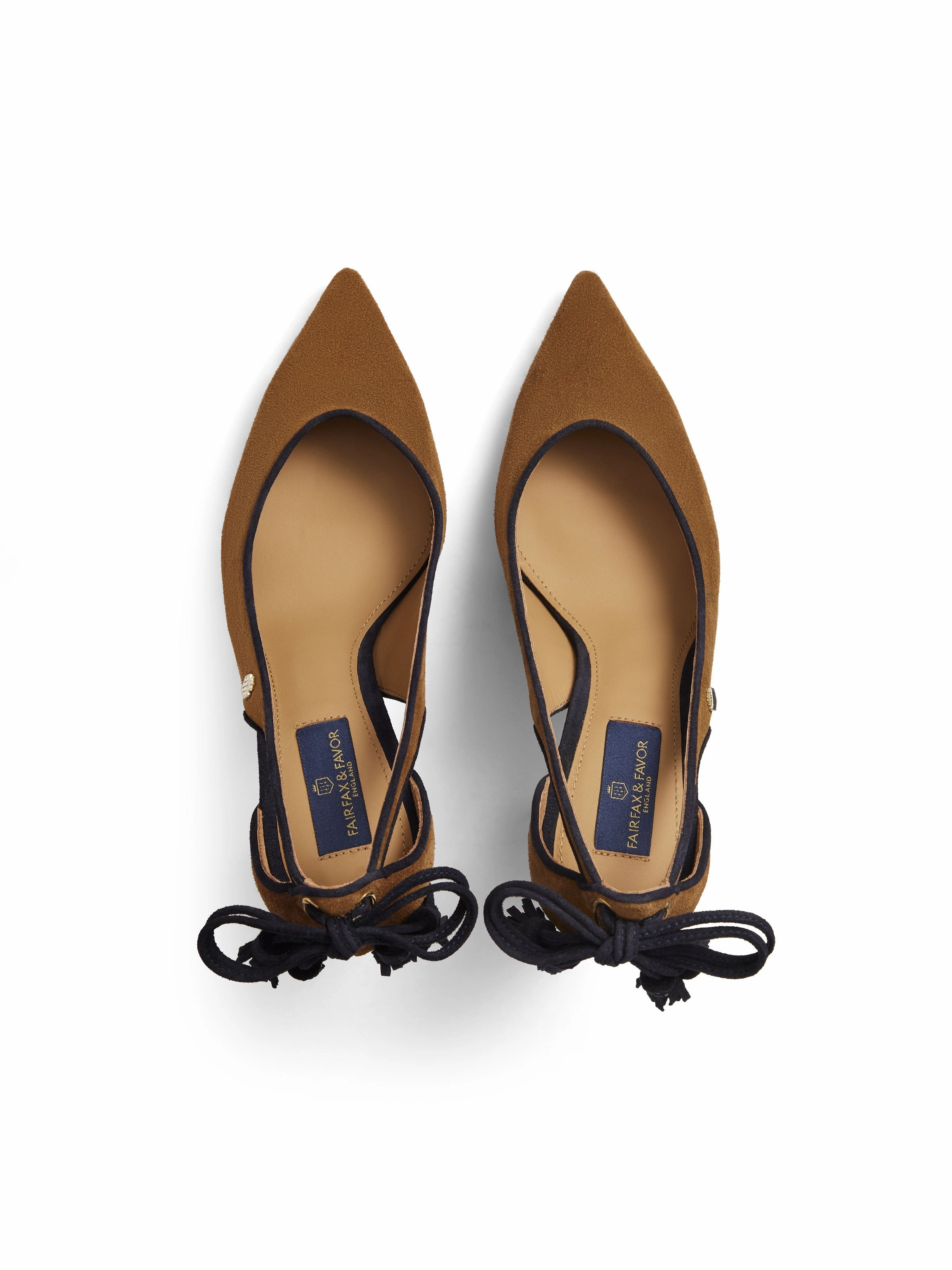 Italian Penny Loafers Newbury Heel - Tan & Navy Suede