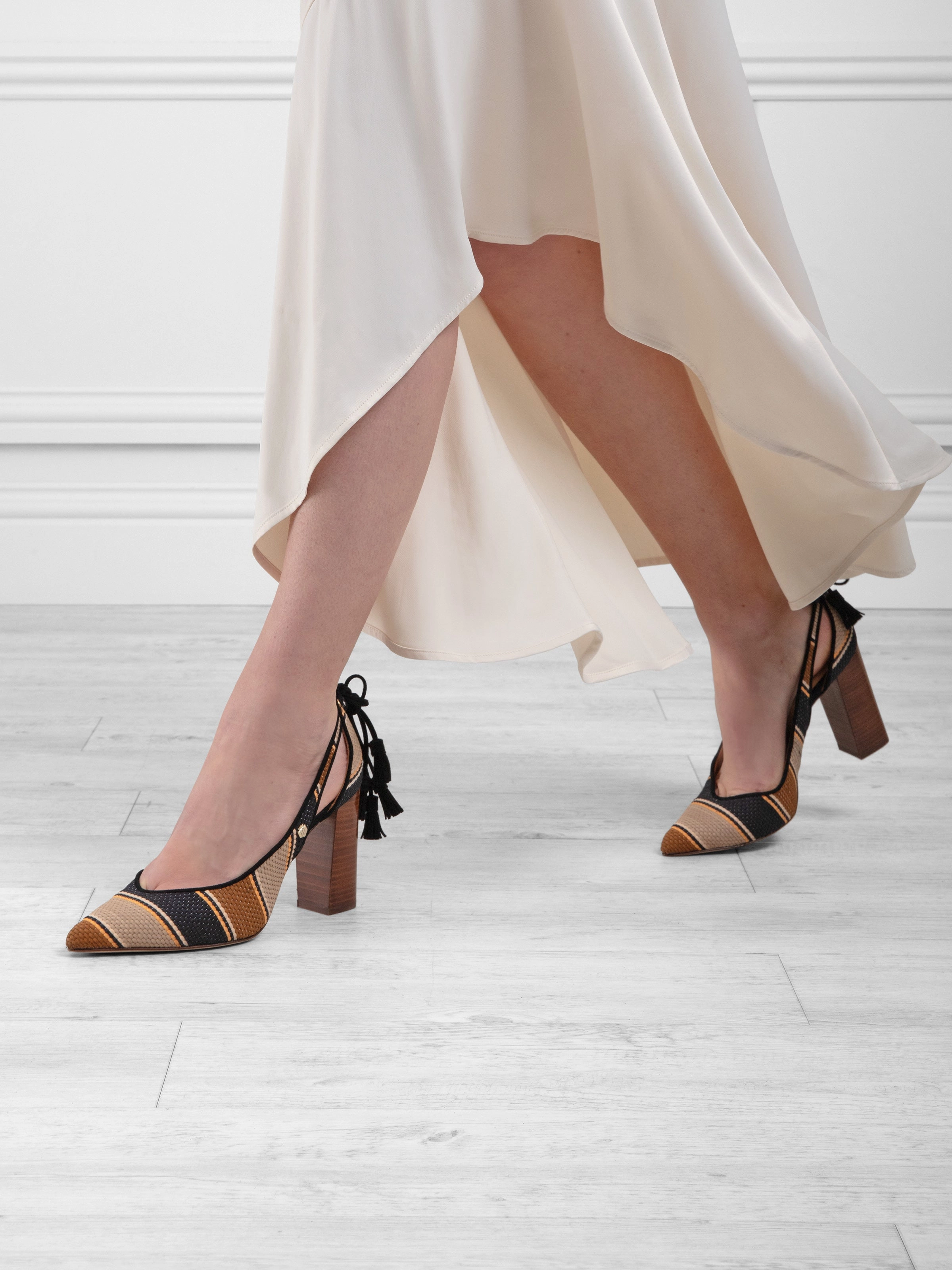 Newbury Heel - Tan, Navy & Cream Weave Loafers Office Shoes