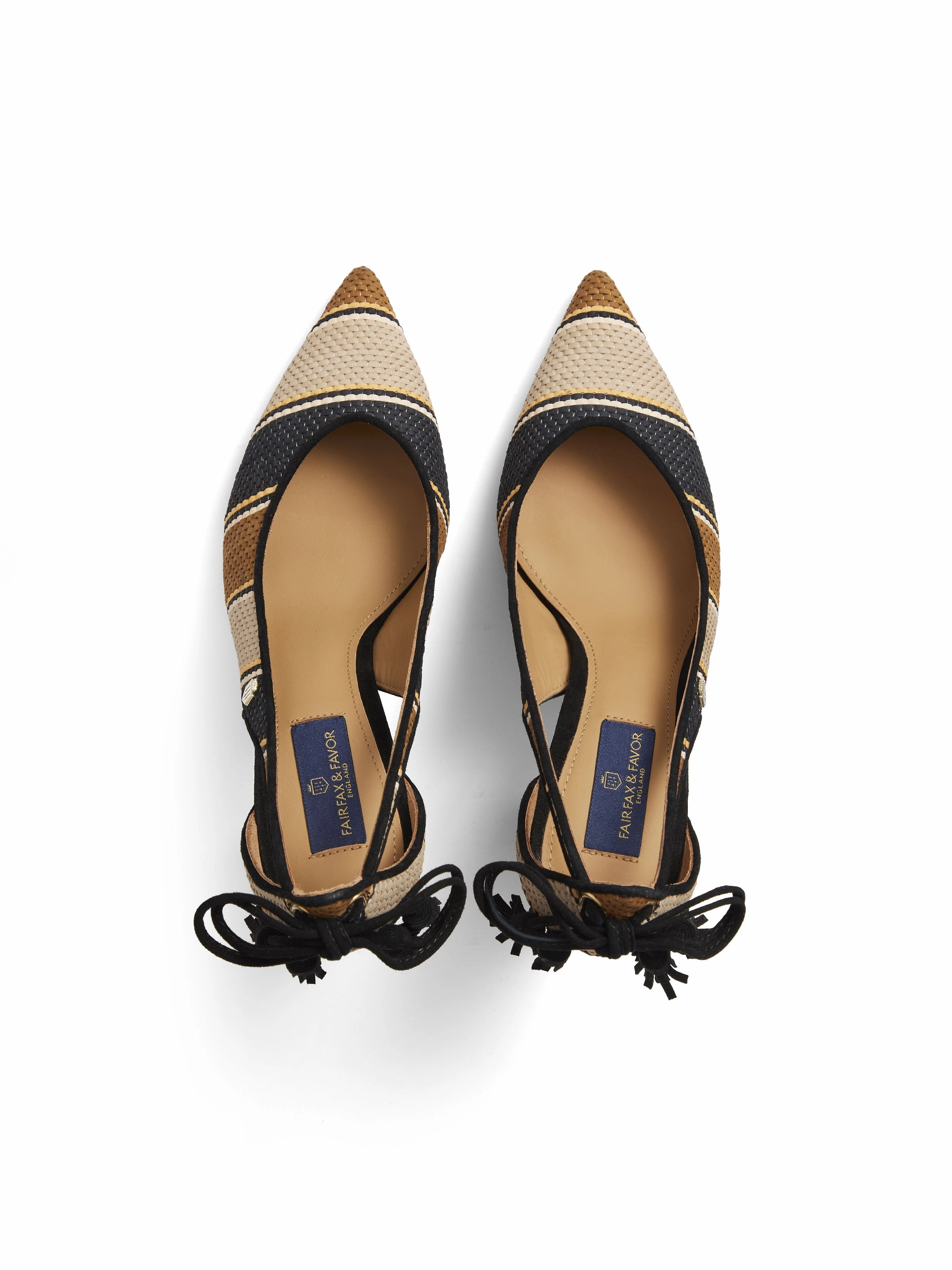 Leather Loafers Newbury Heel - Tan, Navy & Cream Weave