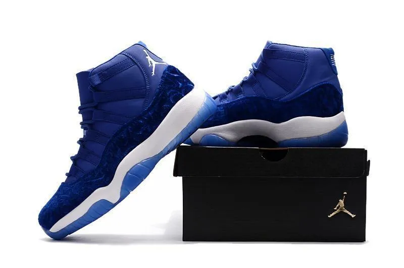 Hi Top Basketball Shoes Nike Air Jordan 11 PRM Velvet Heiress Royal Blue Basketball Men
