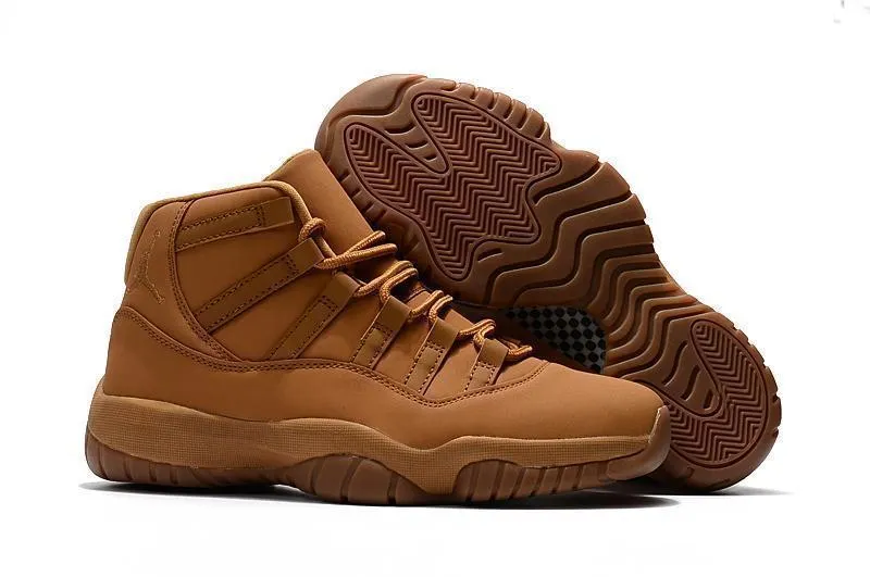 Basketball Shoes Non Marking Nike Air Jordan 11 Retro Wheat Ginger Gum Yellow Basketball Men