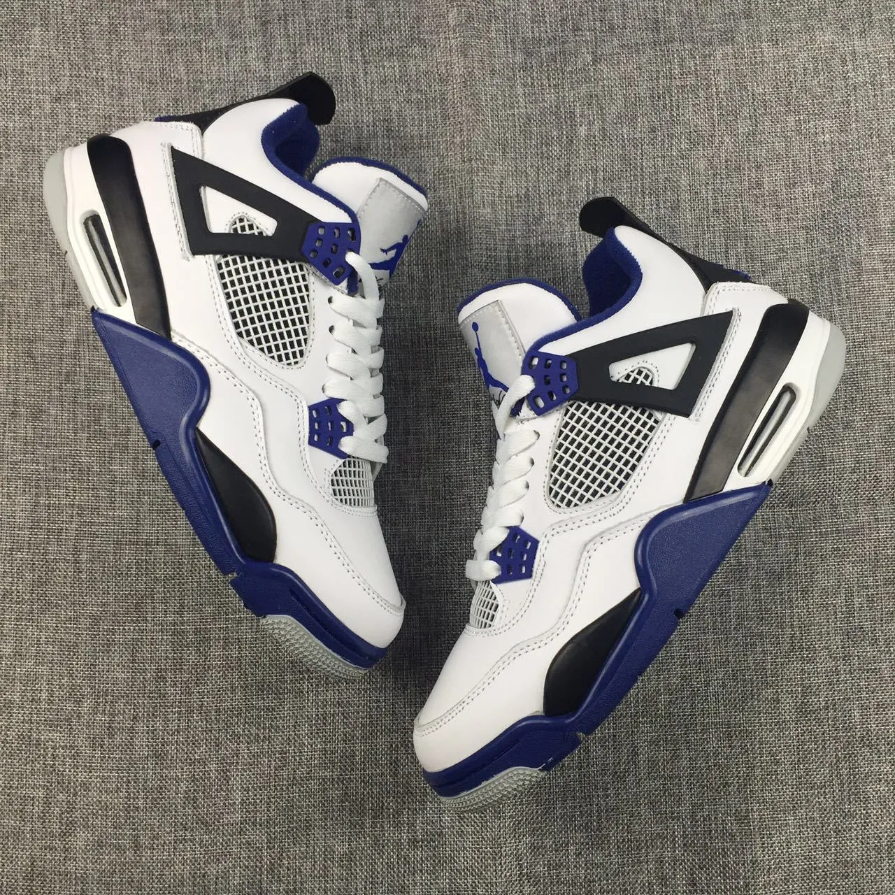 Nike Air Jordan 4 Retro Motosports White Black Blue Basketball Men Basketball Shoes Size 9.5