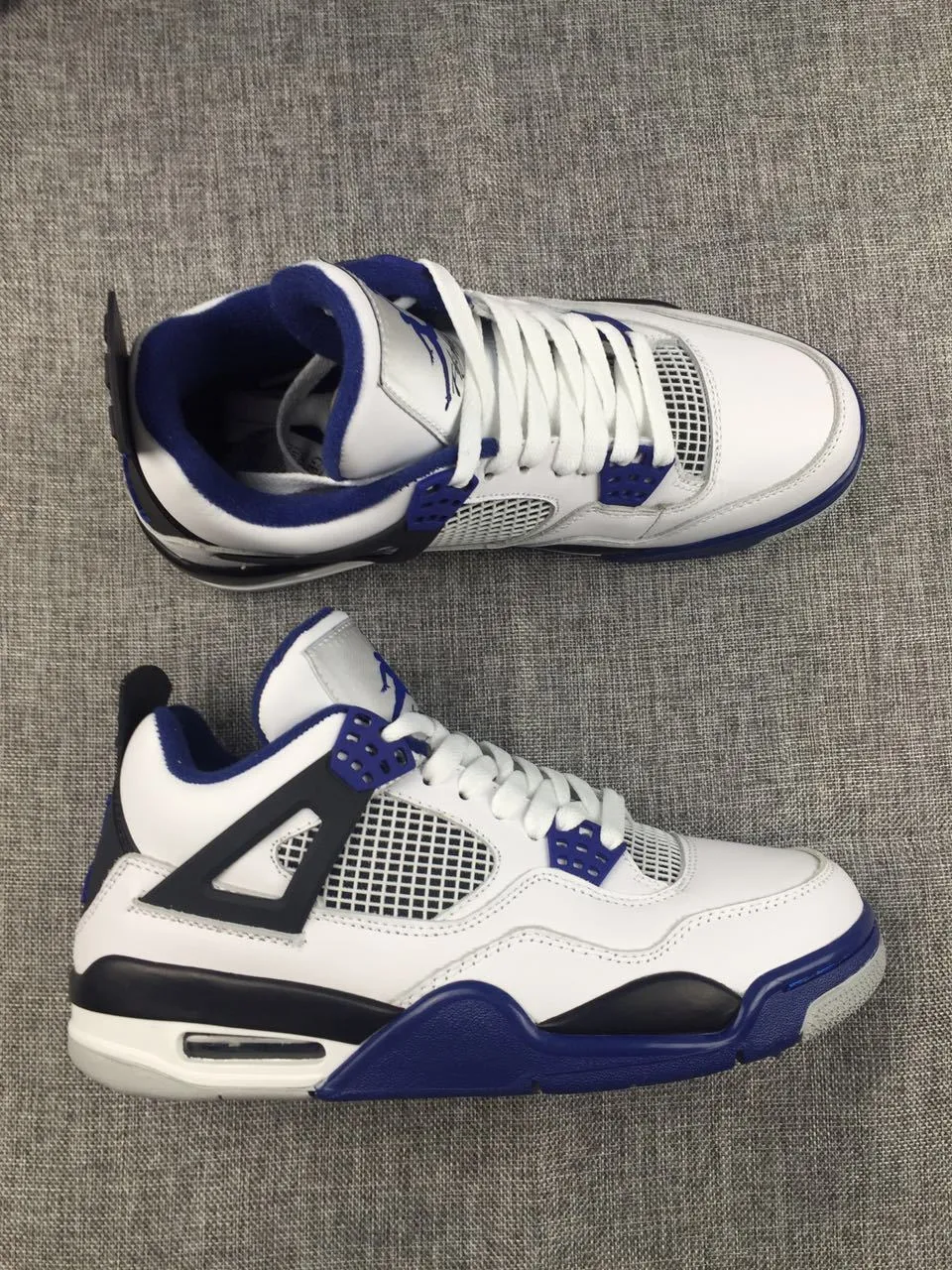 Basketball Shoes Hardwood Nike Air Jordan 4 Retro Motosports White Black Blue Basketball Men