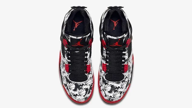 Nike Air Jordan 4 Tatoos Black White Red Basketball Men Fire Basketball Shoes