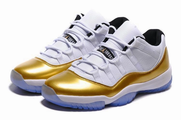 Shaquille O'neal Basketball Shoes Nike Air Jordan 11 Retro Low White Metallic Gold Coin Basketball Men