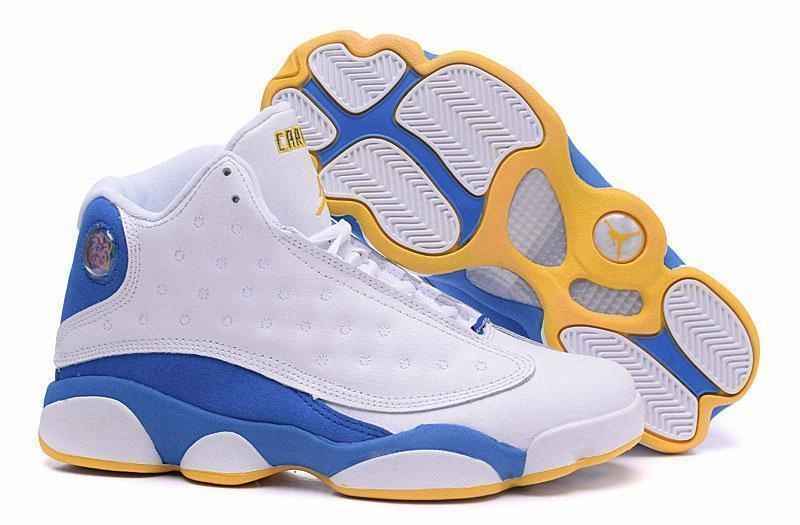 Nike Air Jordan Men 13 Retro White/Blue/Yellow Basketball Men Kansas University Basketball Shoes