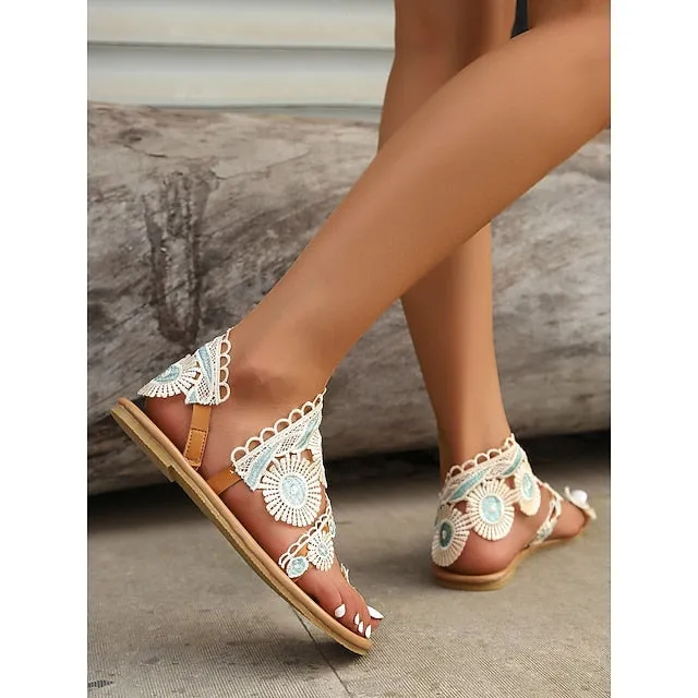 Lace  Floral Sandals Flat Boho Women's Vintage-Inspired