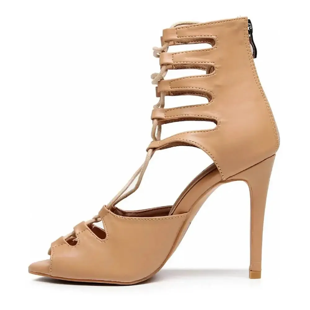 Flat Sandals With Straps Amalia Adjustable Lace-Up Open-Toe Latin Dance Sandals (Street Sole)