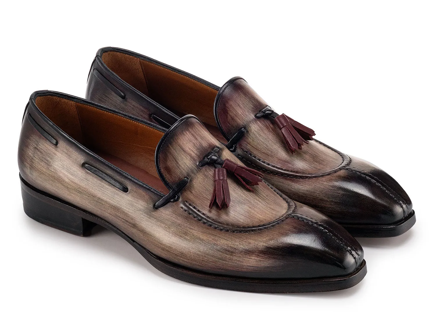 Paul Parkman Men's Split Toe Tassel Loafers Brown Patina Leather (ID#8135-BRW) Open Edit Loafers