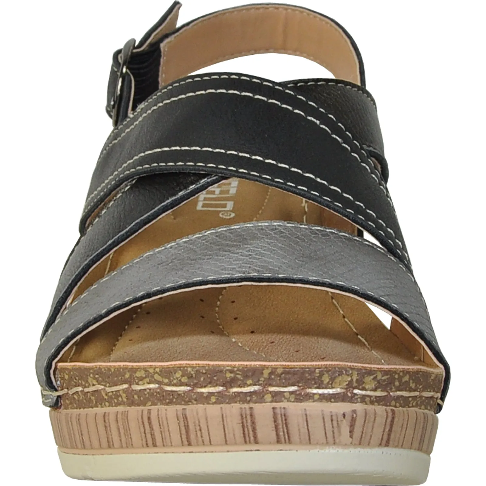 VANGELO Women Sandal REESE Wedge Sandal Black Wedge Closed Toe Sandals