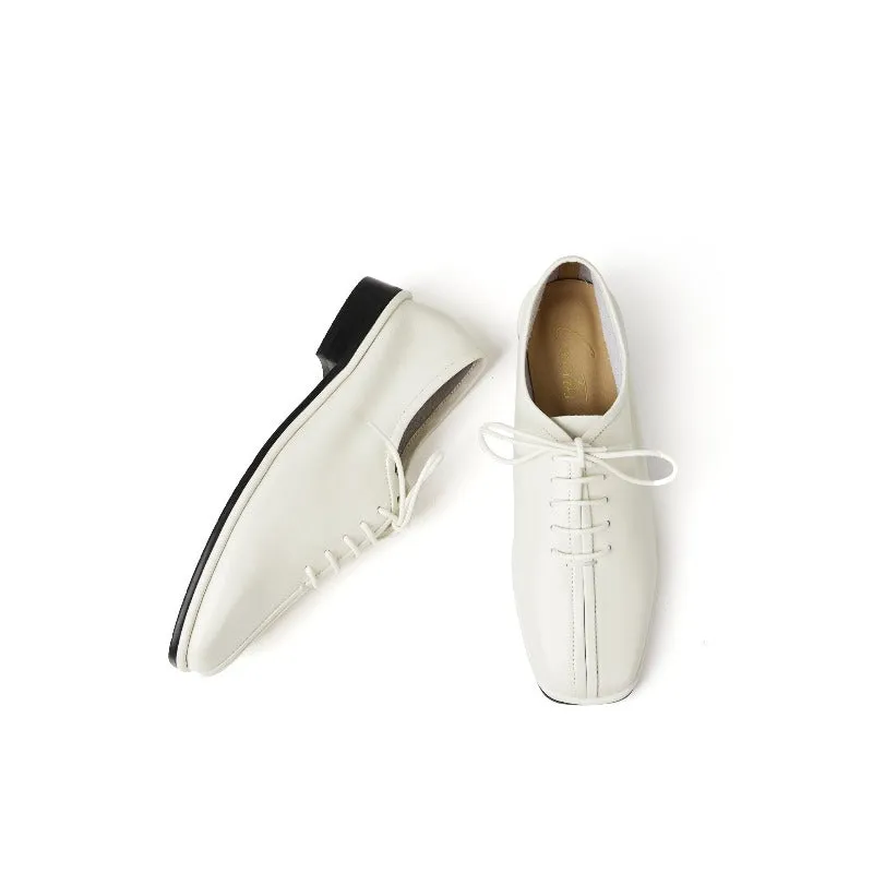 Heather Flat Pump Unlined Lace-Up in Cow Leather Gold Flat Bridal Shoes