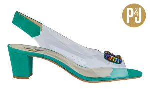 P&J Maitai Green Sandals In Leather