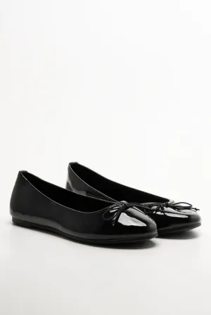 Atmosphere Flat Shoes Patent Almond Toe Ballerina Pump Blk