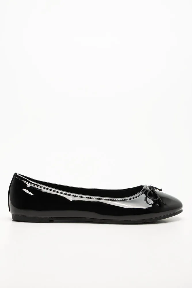 Patent Almond Toe Ballerina Pump Blk Open Heel Flat Shoes