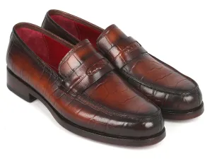 Paul Parkman Brown Crocodile Embossed Calfskin Penny Loafers (ID#3857-BRW) Stuart Weitzman Palmer Loafers