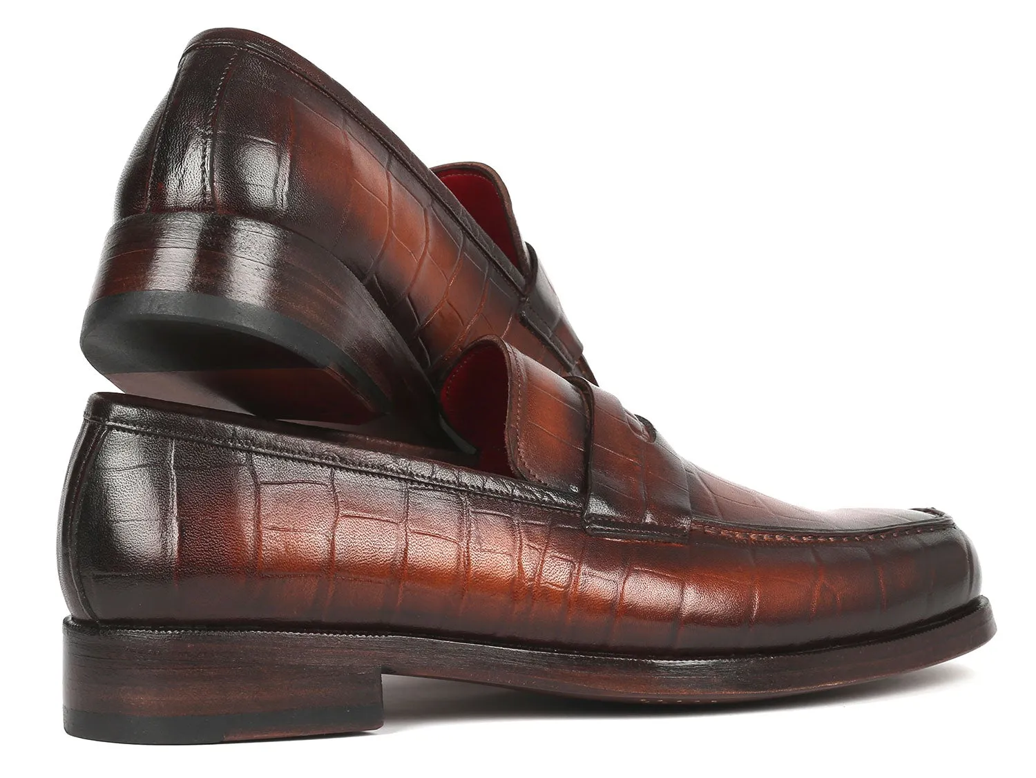 Paul Parkman Brown Crocodile Embossed Calfskin Penny Loafers (ID#3857-BRW) Loafers Driving Shoes