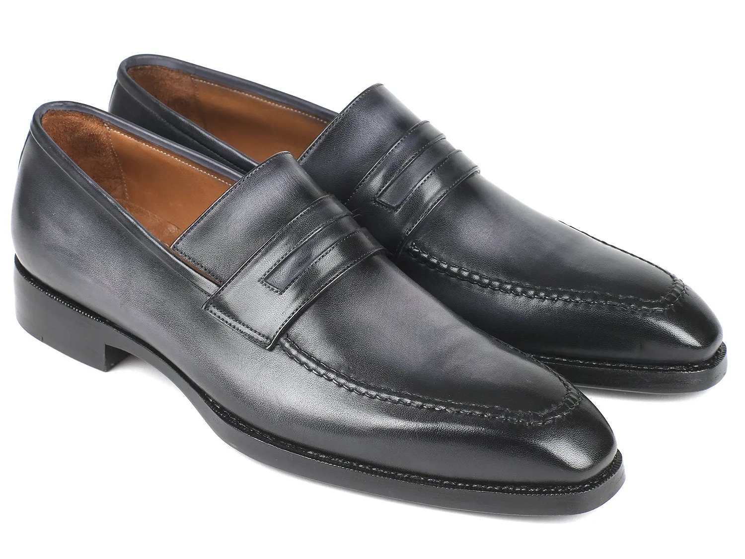 Paul Parkman Gray Burnished Goodyear Welted Loafers (ID#37LFGRY) Black Suit With Loafers