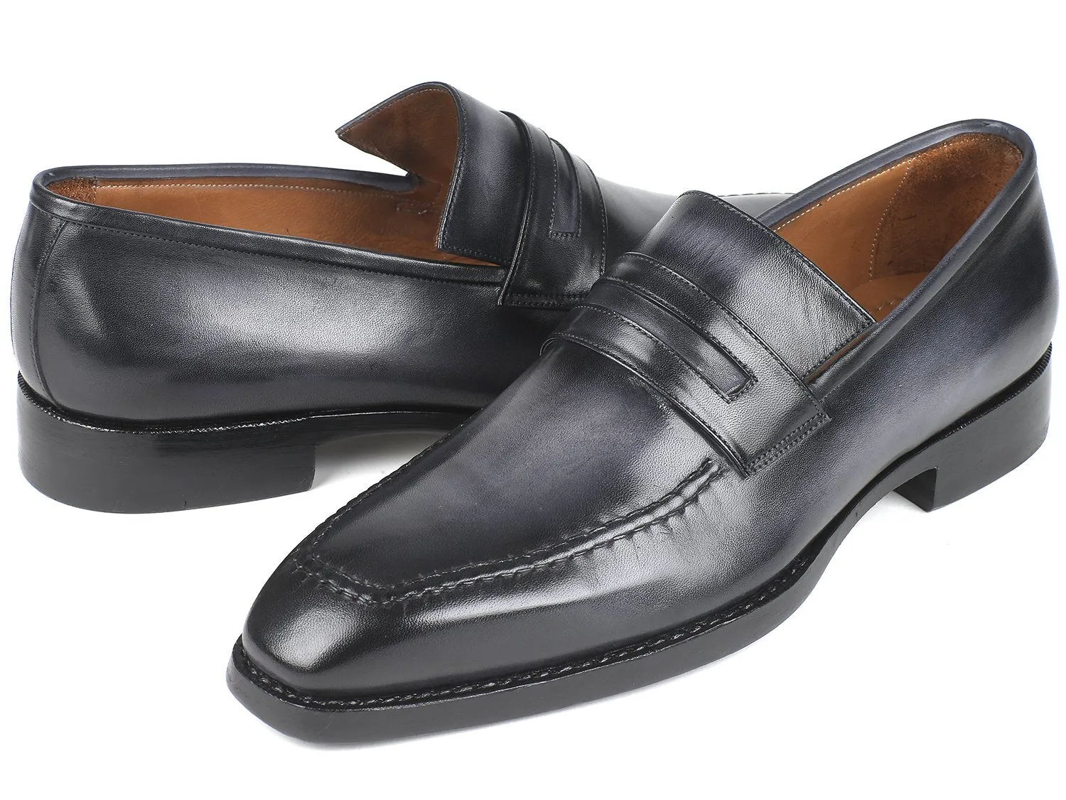 Mid Heel Loafers Paul Parkman Gray Burnished Goodyear Welted Loafers (ID#37LFGRY)