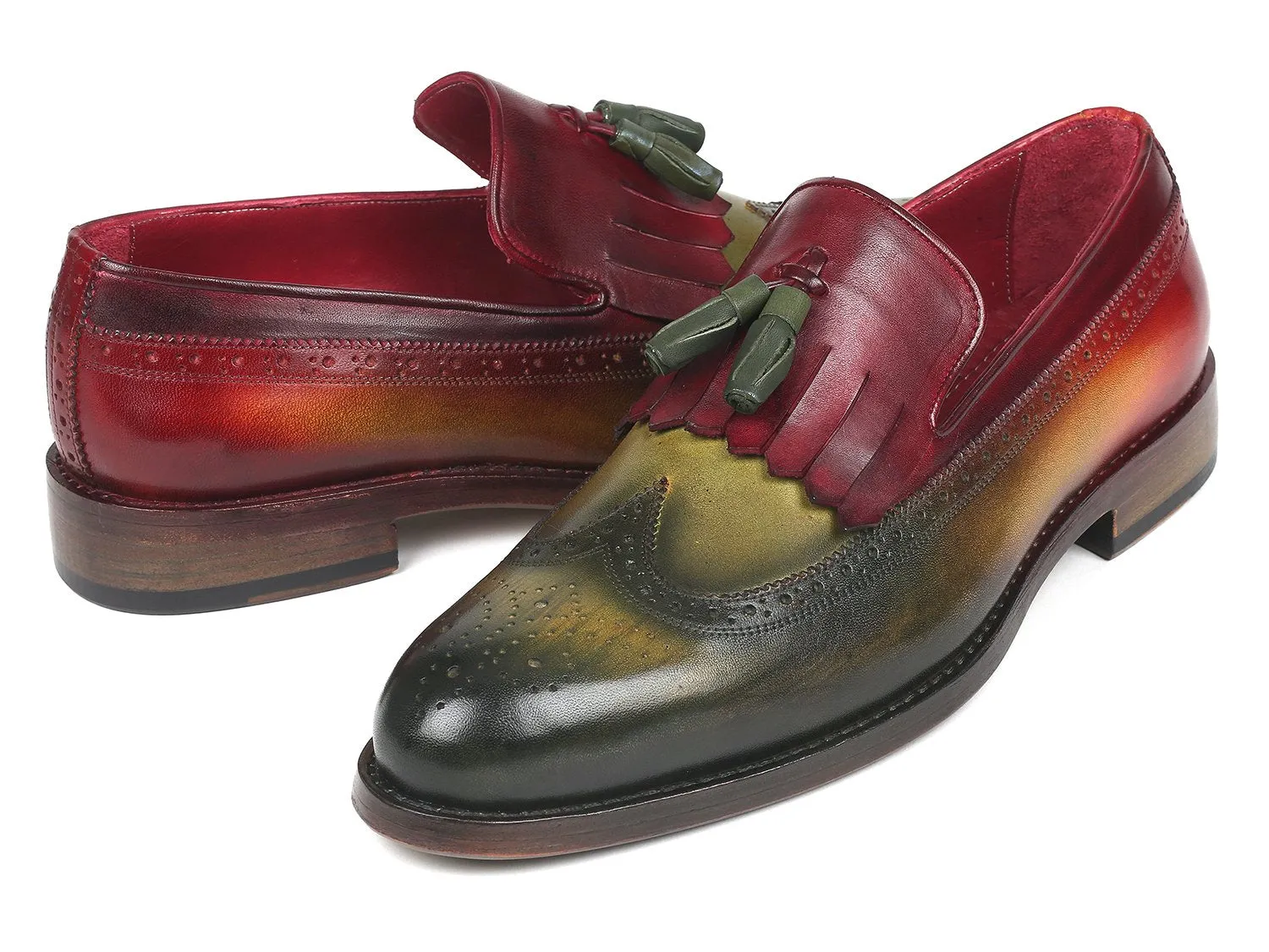 Paul Parkman Kiltie Tassel Loafer Green and Bordeaux (ID#KT39RD) Oak Street Loafers