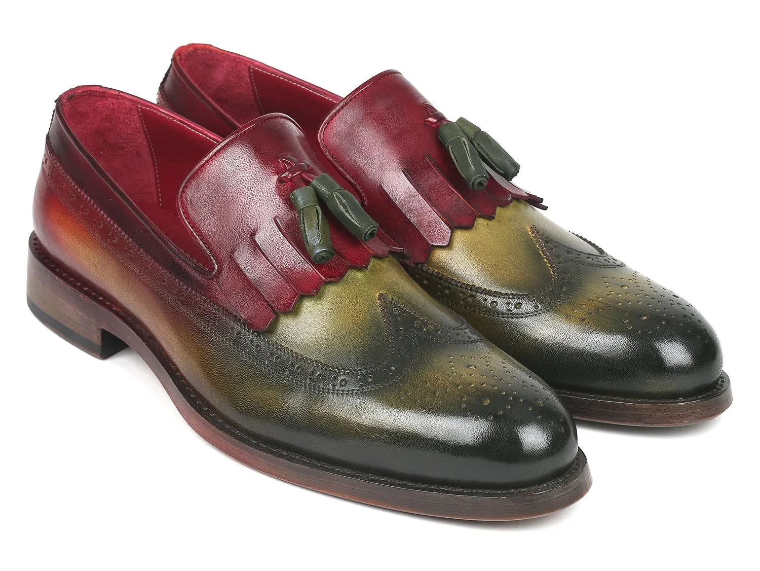 Stubbs Loafers Paul Parkman Kiltie Tassel Loafer Green and Bordeaux (ID#KT39RD)
