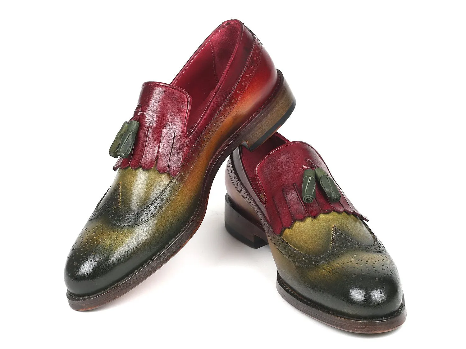 Freda Salvador Loafers Paul Parkman Kiltie Tassel Loafer Green and Bordeaux (ID#KT39RD)