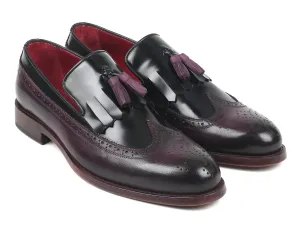 Paul Parkman Kiltie Tassel Loafer in Black and Purple Loafers Extra Wide