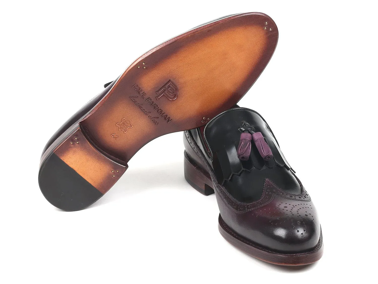 Suit With Penny Loafers Paul Parkman Kiltie Tassel Loafer in Black and Purple