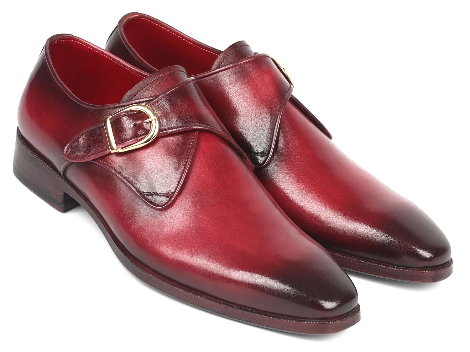 Male Dress Shoes Paul Parkman Men's Single Monkstrap Leather Dress Shoes in Burgundy