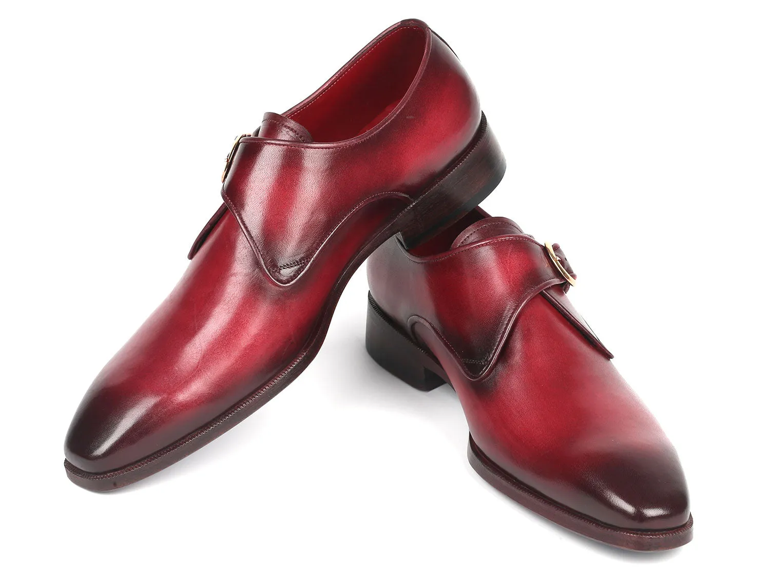 Paul Parkman Men's Single Monkstrap Leather Dress Shoes in Burgundy Spats Dress Shoes