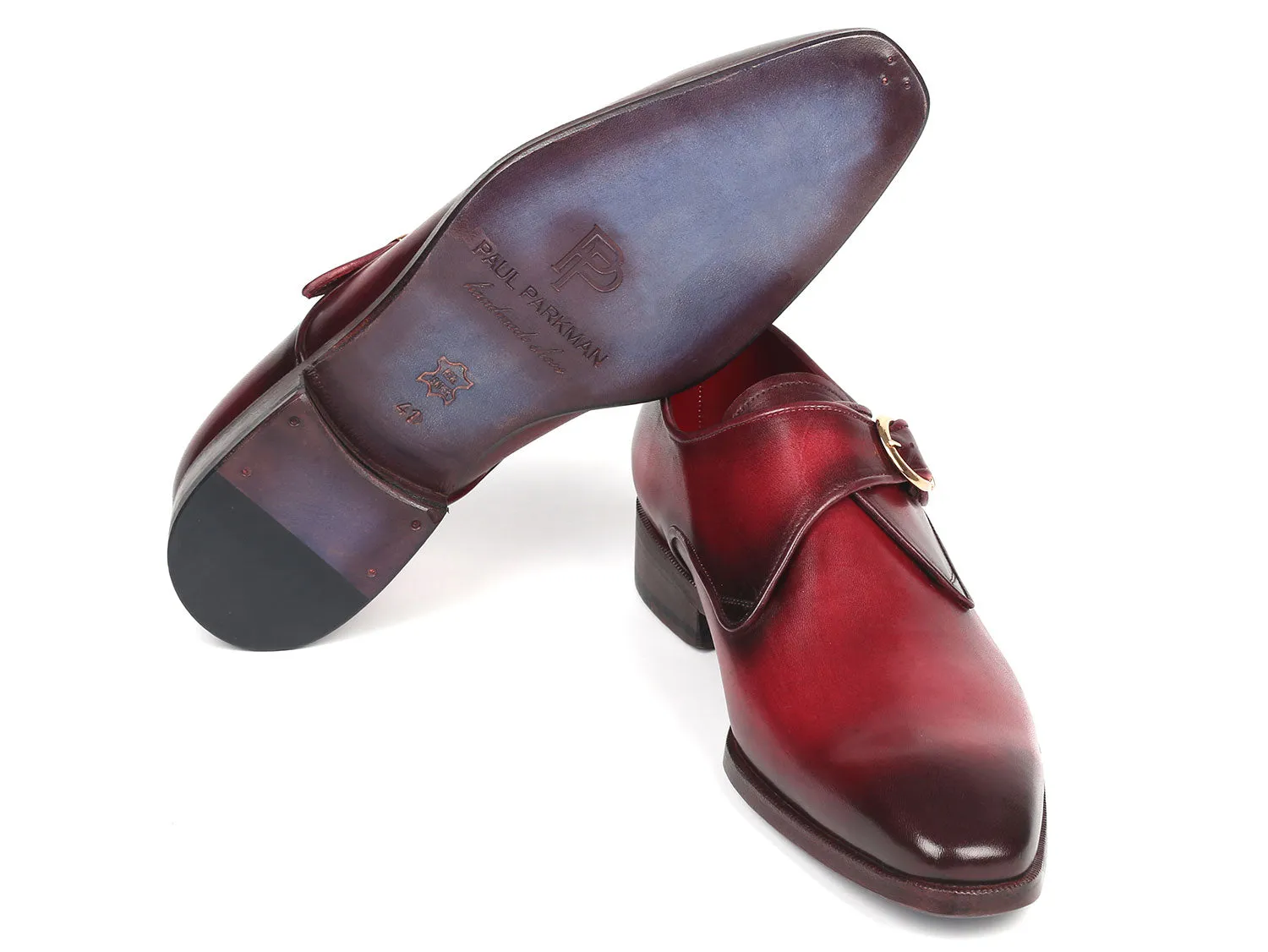 Paul Parkman Men's Single Monkstrap Leather Dress Shoes in Burgundy Boat Shoes Dress
