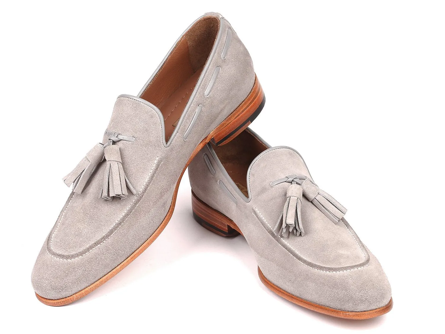Paul Parkman Men's Tassel Loafers Grey Suede (ID#GRY32FG) Fur Lined Loafers
